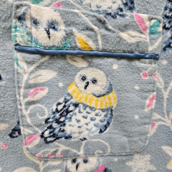 Nicki & Nora Womens L Flannel Pajama Set Long Blue Snow Owls Print Cozy Classic - Picture 14 of 14